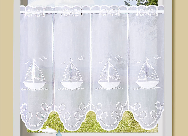 Kurzgardinen - Kurzvorhang aus besticktem Batist mit Stangendurchzug, in Größe 784 (H45xB 90 cm) bis 859 (H60xB155 cm), in Farbe WEISS-WEISS Ansicht 1