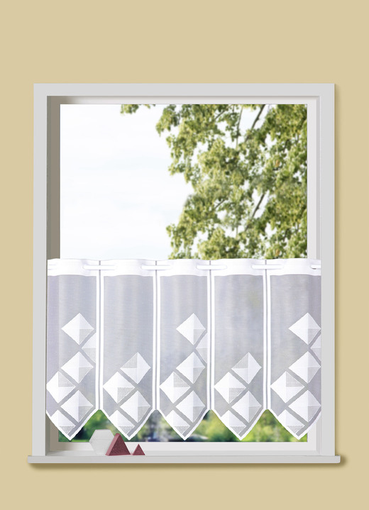 Kurzgardinen - Handcolorierter Kurzstore mit Stangendurchzug, in Größe 836 (H45xB 96 cm) bis 860 (H60xB160 cm), in Farbe WEISS-WEISS Ansicht 1