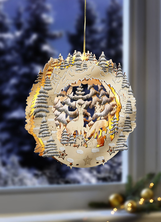 Weihnachten - Beleuchtetes Fensterbild aus Holz, in Farbe NATUR-GRÜN