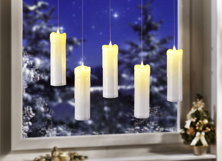 - LED-Kerzen mit transparenter Aufhängung, 5er-Set, in Farbe CREME