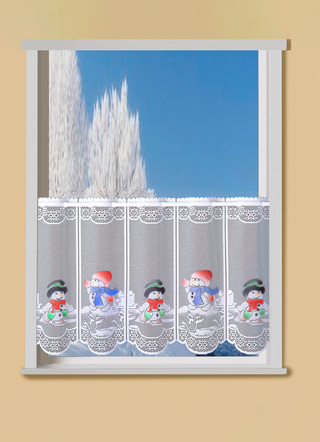 Handcolorierter Kurzvorhang Schneemänner mit Stangendurchzug