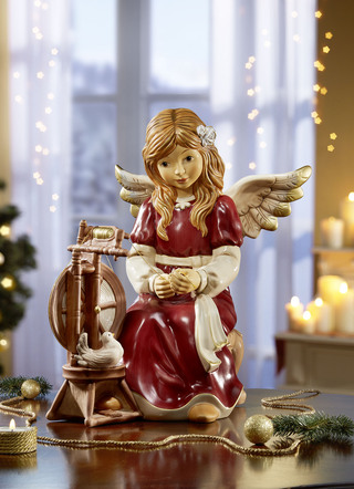 Goebel Engel mit Spinnrad von Hand gefertigt und bemalt