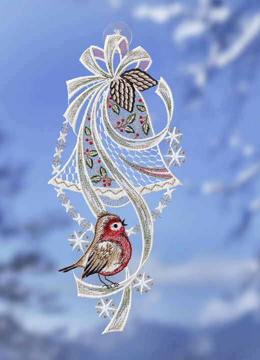 Fensterbilder - Weihnachtliches Fensterbild aus Plauener Spitze, in Farbe BUNT