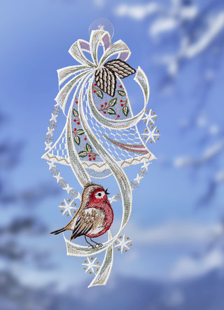Weihnachtliches Fensterbild aus Plauener Spitze