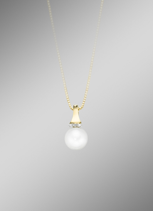 - Anhänger mit Süsswasser-Zuchtperle und Brillanten, in Farbe  Ansicht 1