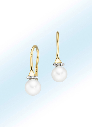 Ohrhaken mit Süsswasser-Zuchtperle und Brillanten