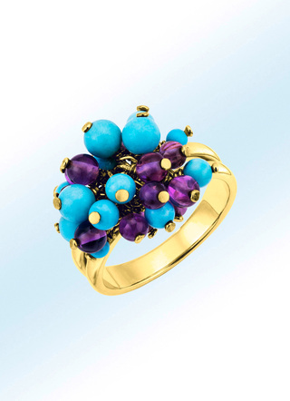 Damenring mit echt Amethyst und beh. Türkis
