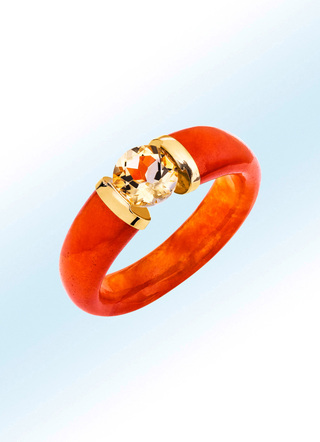 Damenring mit Ringschiene aus echt roter Jade