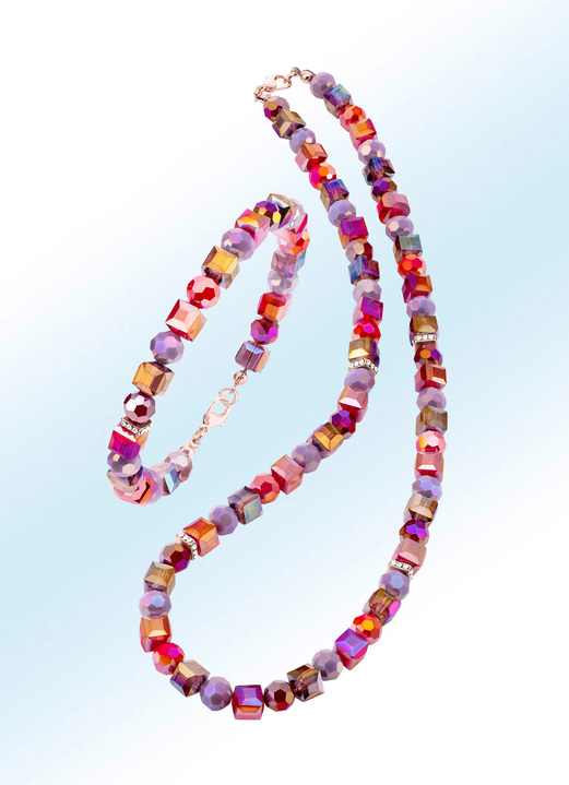 Schmucksets - Schmuck-Set mit Kristallsteinen, 2-teilig, in Farbe ROT-LAVENDEL Ansicht 1
