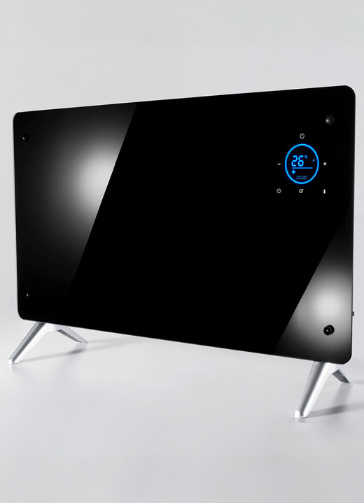 - Ultraflaches Glas-Heizpanel mit LED-Display, in Farbe SCHWARZ Ansicht 1
