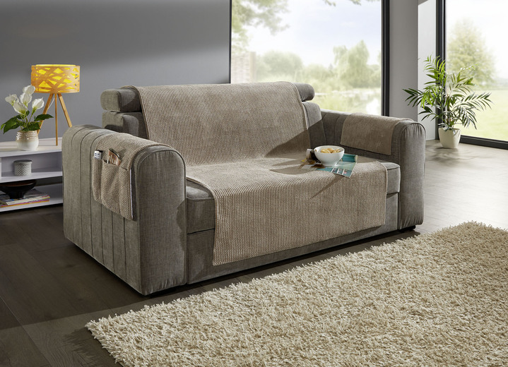 Sessel- & Sofaüberwürfe - Wohnaccessoires mit Anti-Rutsch-Beschichtung, in Größe 100 (Sesselschoner, 50x140 cm) bis 865 (2 Arml.schoner, 38x 55 cm), in Farbe BEIGE