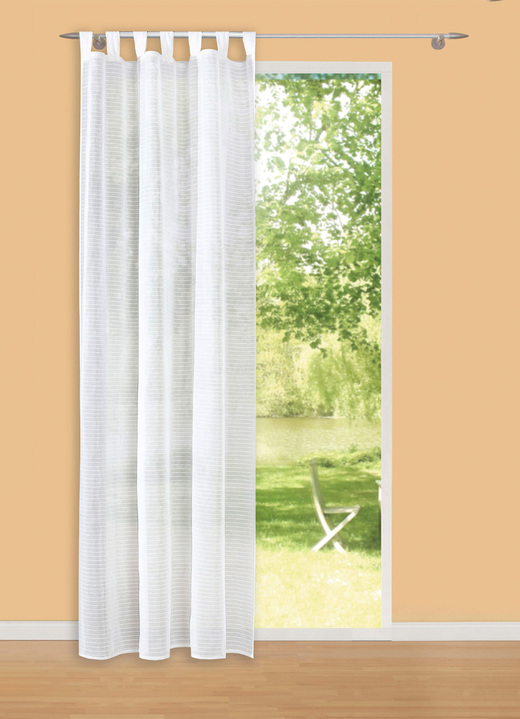 Klassisch - Halbtransparente Übervorhänge mit eleganten Webstreifen, in Größe 358 (H145xB135 cm) bis 456 (H245xB135 cm), in Farbe NATUR, in Ausführung mit Schlaufen Ansicht 1