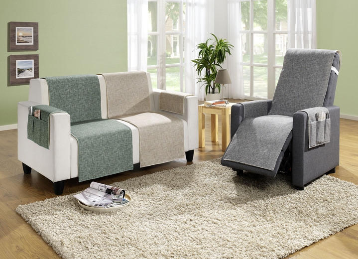 Sessel- & Sofaüberwürfe - Wohnaccessoires aus 100% Baumwolle, Unterseite 100% Schurwolle, in Farbe SILBER, in Ausführung Armlehnenschoner, 2er-Set, mit Schurwoll-Wendeseite Ansicht 1