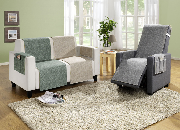 Sessel- & Sofaüberwürfe - Wohnaccessoires in dekorativer Optik mit natürlichem Sitzkomfort, in Farbe GRÜN, in Ausführung Sesselschoner mit Anti-Rutsch-Beschichtung Ansicht 1