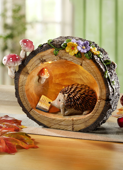 Wohnaccessoires - Herbstliche Igel-Szene mit LED-Beleuchtung, in Farbe BRAUN