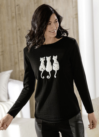Pullover mit Applikationen aus Kunstfell