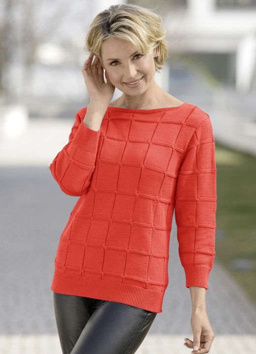 - Pullover mit Karostruktur, in Größe 038 bis 052, in Farbe ORANGE
