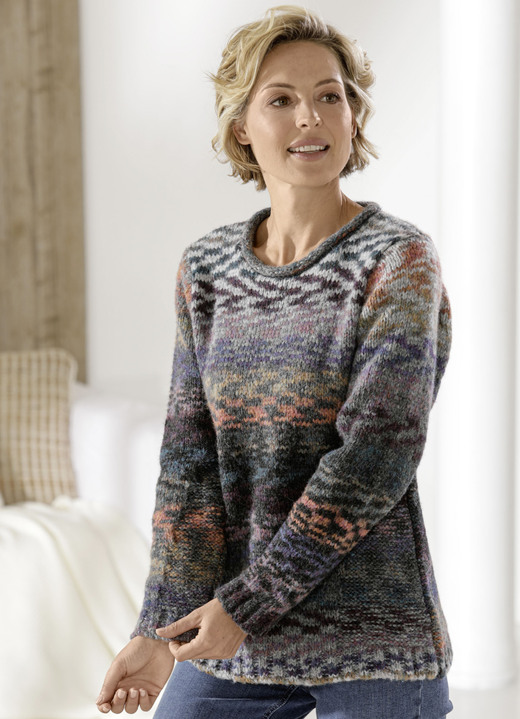 Langarm - Pullover aus hochwertigem Melangegarn, in Größe 040 bis 046, in Farbe TERRA-BEERE-MULTICOLOR Ansicht 1