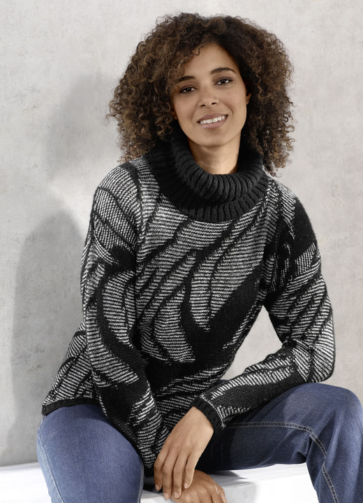 - Pullover mit flauschigem Garn, in Größe L(44/46) bis XXL(52/54), in Farbe SCHWARZ-GRAU MELIERT