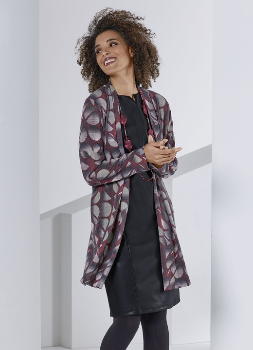 - Long-Strickjacke in Feinstrick, in Größe 036 bis 054, in Farbe GRAFIT-BORDEAUX-MULTICOLOR