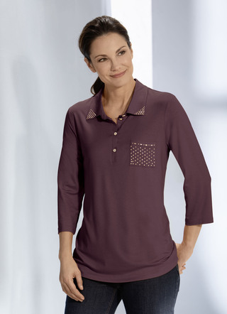 Poloshirt mit Strasszier am Polokragen in 3 Farben
