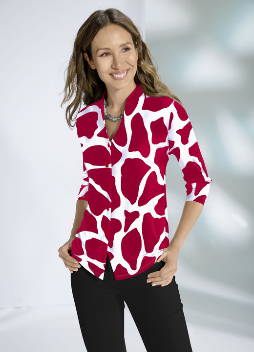 Blusen & Tuniken - Shirtbluse mit Stehkragen Blusen & Tuniken - Shirtbluse mit Stehkragen, in Größe 036 bis 052, in Farbe ROT-WEISS
