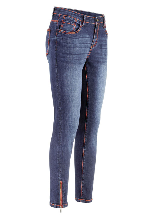Hosen - Jeans mit terrafarbenen Kontrastziernähten, in Größe 017 bis 050, in Farbe JEANSBLAU Ansicht 1