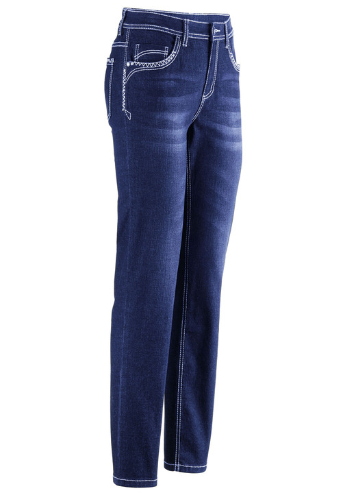 Hosen - Jeans mit Ziernähten und Strasssteinen, in Größe 017 bis 052, in Farbe DUNKELBLAU Ansicht 1