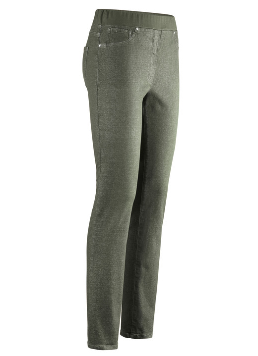 - Jeans in bequemer Schlupfform, in Größe 018 bis 054, in Farbe OLIV MELIERT Ansicht 1