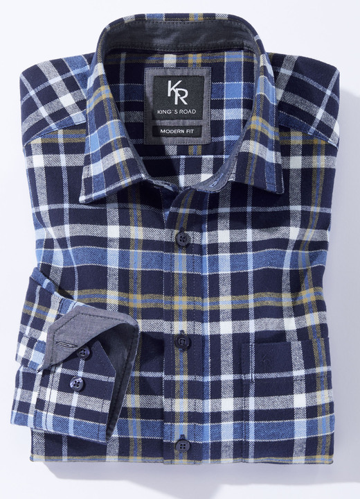 Hemden - «King's Road»-Flanellhemd in 6 Farben, in Größe 3XL(47/48) bis XXL(45/46), in Farbe MARINE-BLEU-WEISS KARIERT Ansicht 1