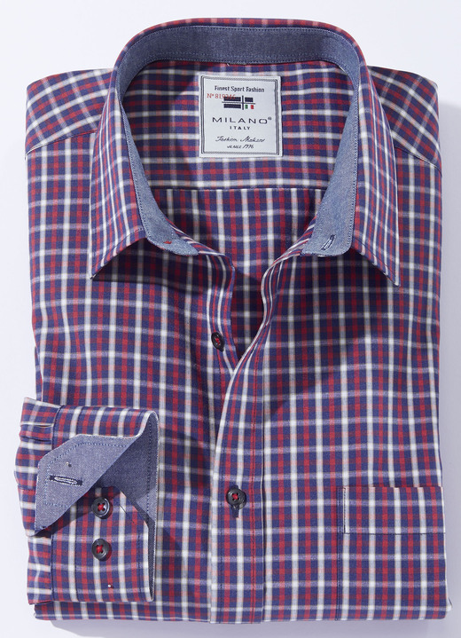 - Kariertes «Milano Italy»-Hemd , in Größe 3XL(47/48) bis XXL(45/46), in Farbe ROT-BLAU KARIERT