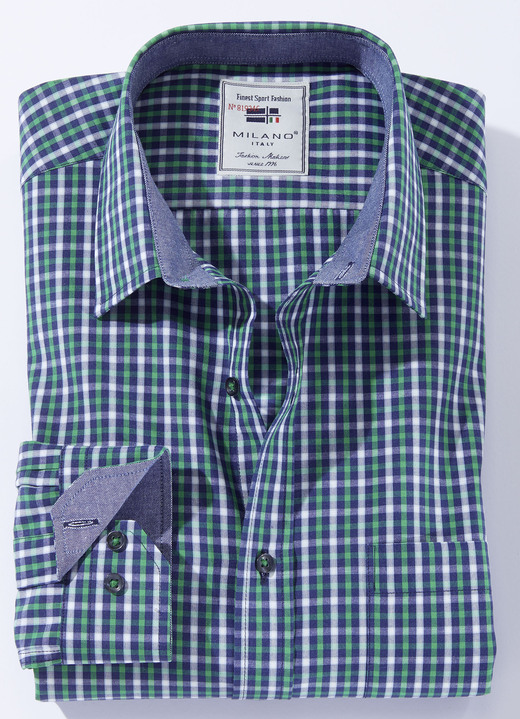 - Kariertes «Milano Italy»-Hemd in 3 Farben, in Größe 3XL(47/48) bis XXL(45/46), in Farbe GRÜN-BLAU KARIERT
