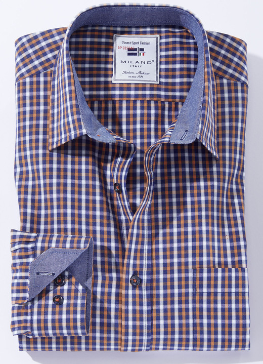 - Kariertes «Milano Italy»-Hemd in 3 Farben, in Größe 3XL(47/48) bis XXL(45/46), in Farbe ORANGE-BLAU KARIERT
