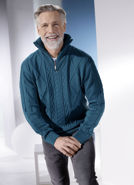 Pullover & Strickmode - Troyer mit kurzem Reissverschluss in 3 Farben, in Größe L (52/54) bis XXL (60/62), in Farbe PETROL Ansicht 1