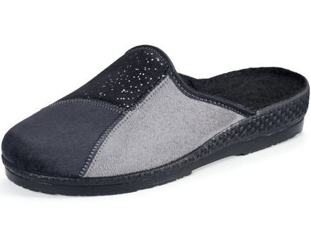 Pantoffel aus teilweise geprägtem Textil-Materialmix