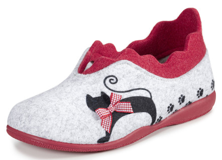 Laurina Filz-Hausschuh mit frechem Katzendruck