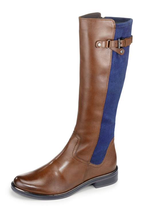 - Caprice Stiefel aus edlem Nappaleder und elastischem Textilmaterial, in Größe 3 1/2 bis 8, in Farbe COGNAC-MARINE Ansicht 1