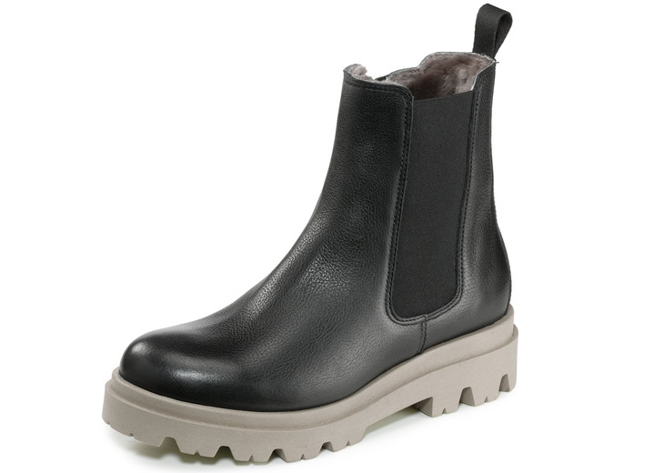 Stiefel & Stiefeletten - Trendige Stiefelette mit kuscheligem Lammfellfutter, in Größe 036 bis 041, in Farbe SCHWARZ Ansicht 1