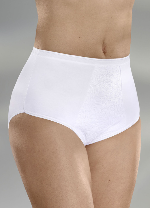 Slips - Viererpack Slips mit unterlegter Elastikspitze im Vorderteil , in Größe 038 bis 052, in Farbe WEISS Ansicht 1