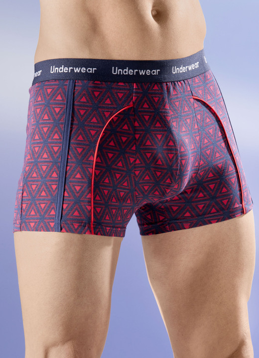 Pants & Boxershorts - Dreierpack Pants mit Elastikbund, Alloverdessin, in Größe 004 bis 009, in Farbe MARINE-ROT