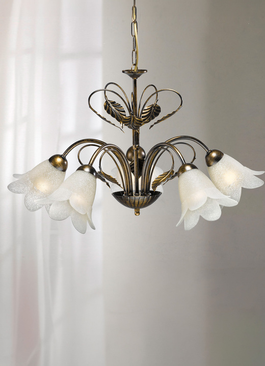 Deckenlampe - Pendelleuchte aus Metall mit dekorativem Blattwerk, in Farbe BRAUN SCHWARZ-GOLD Ansicht 1