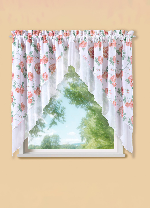Kurzgardinen - 2-teiliger Fensterbehang mit Rosenmotiv, in Größe 878 (80x80 cm) bis 892 (145x120 cm), in Farbe WEISS-TERRA Ansicht 1
