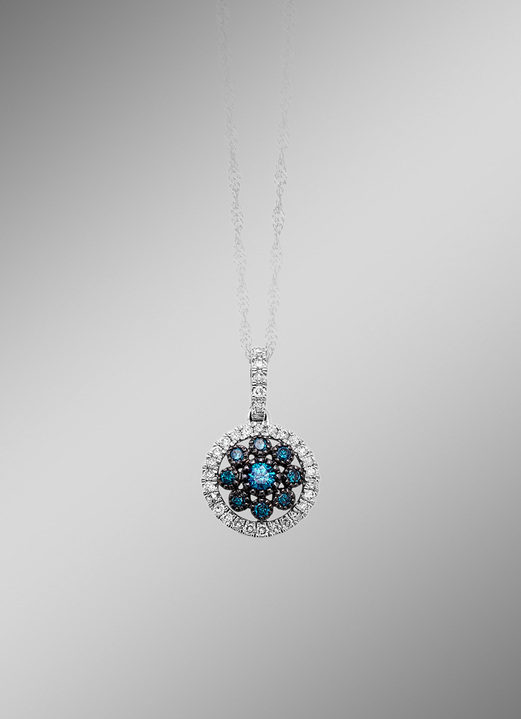 - Schöner Anhänger mit blauen Brillanten und weissen Diamanten, in Farbe  Ansicht 1