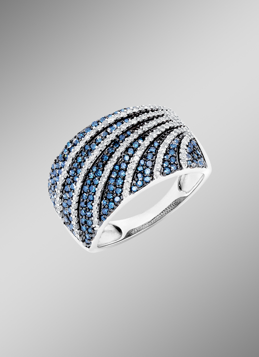 Ringe - Damenring mit weissen und blauen Diamanten, in Größe 160 bis 220, in Farbe  Ansicht 1