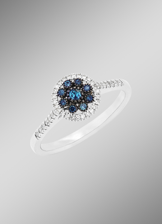 Ringe - Schöner Damenring mit blauen Brillanten und weissen Diamanten, in Größe 160 bis 220, in Farbe  Ansicht 1