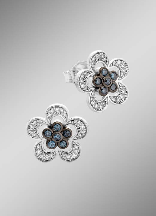 Ohrschmuck - Ohrstecker im Blumen-Design mit Brillanten und Diamanten, in Farbe , in Ausführung Ohrstecker