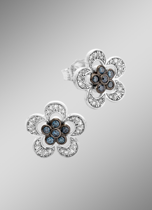 - Ohrstecker im Blumen-Design mit Brillanten und Diamanten, in Farbe , in Ausführung Ohrstecker