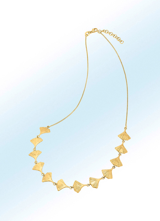 Halsketten - Mattierte Halskette mit Glücksbringer Ginkgoblatt, in Farbe  Ansicht 1