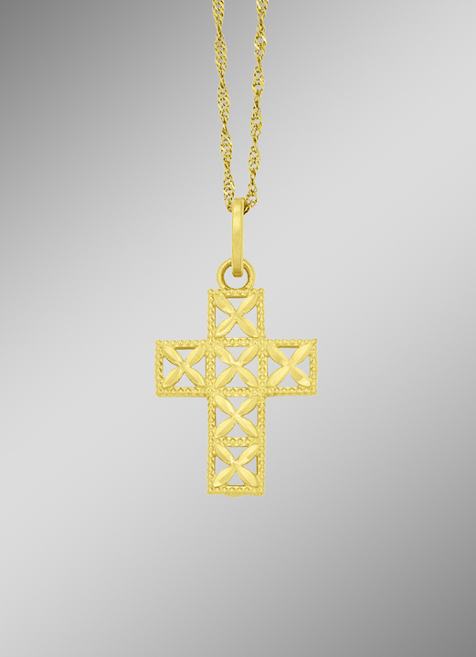 - Durchbrochener Kreuz-Anhänger aus Gold, in Farbe  Ansicht 1