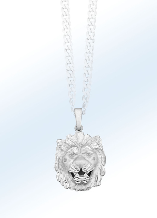 Anhänger - Diamantierter Löwenkopf-Anhänger aus Silber , in Farbe  Ansicht 1